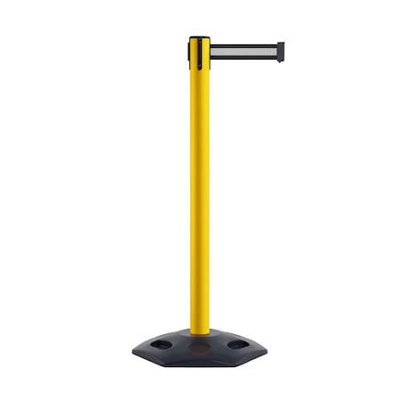 Stanchion Belt Barrier Rubber Base Yellow Post 7.5ftBk/W H Belt